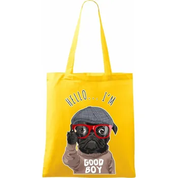 Mops - Hello I'm Good boy - Taška bavlněná - 42 x 38 cm ( Žlutá )