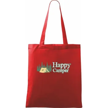 Nákupní taška Happy camper - stan v lese - Taška bavlněná - 42 x 38 cm ( Červená )