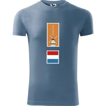 Pánské tričko Amsterdam známka barevná - Viper FIT - Pánské zůžené tričko - S ( Denim )