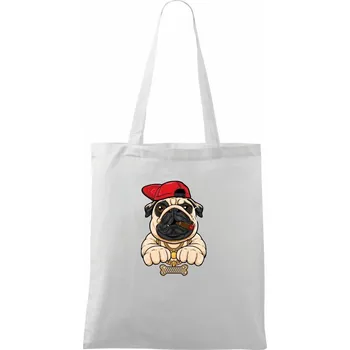 Mopsík hip hop - Taška bavlněná - 42 x 38 cm ( Bílá )