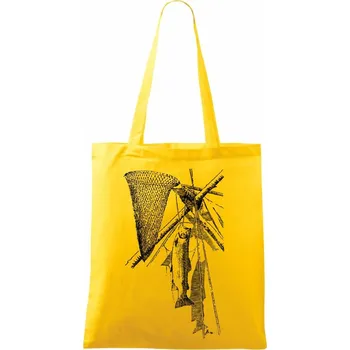 Kreslený podběrák a chycená ryba - Taška bavlněná - 42 x 38 cm ( Žlutá )
