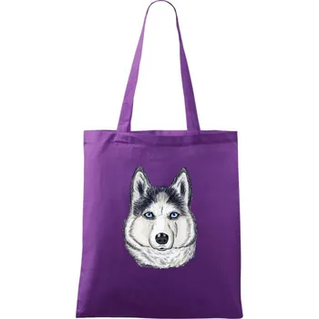Husky hlava - kreslený - Taška bavlněná - 42 x 38 cm ( Fialová )