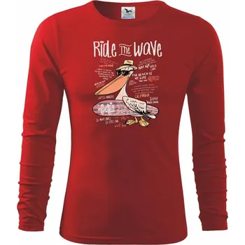 Chlapecké tričko Ride the wave pelikán - Triko dětské Long Sleeve - 158 cm/12 let ( Červená )