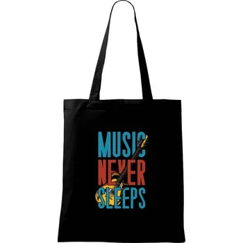 Nákupní taška Music Never Sleeps - Taška bavlněná - 42 x 38 cm ( Černá )