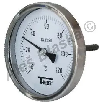 Domácí teploměr SFERACO - Francie | Nerezový teploměr zadní bimetalový s čidlem 100mm, průměr 100mm, INOX, na topení - 0/+120°C F1686