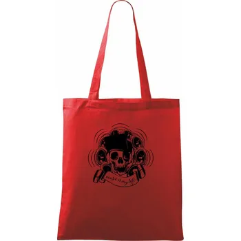 Nákupní taška Music Is My Life smrtka - Taška bavlněná - 42 x 38 cm ( Červená )