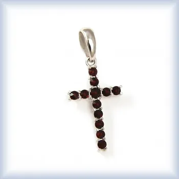 Přívěsek Gema KŘÍŽEK K03 ZLATÝ S ČESKÝMI GRANÁTY bílé zlato