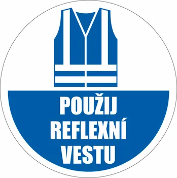 Podlahová značka PVC - POUŽIJ REFLEXNÍ VESTU+text podlahové samolepky 430 mm
