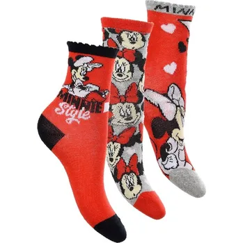 Trojbalení dívčích ponožek Minnie Mouse - červená/šedá/červená Velikost: 31/34