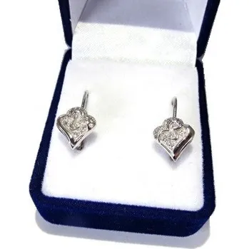 Náušnice Stříbrné náušnice Srdíčka se zirkony Rhodium 2,00g Stříbro 925/1000