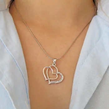 Náhrdelník Náhrdelník DVĚ SRDCE Swarovski Rhodium