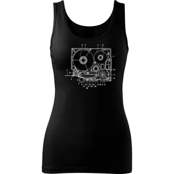 Dámské tričko Nákres kotoučový přehrávač - Dámské tílko - L ( Černá )