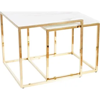 Konferenční stolek Konferenční stolky 2 ks GLORIA zlatý kov/ bílý mramor