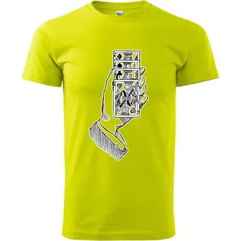 Poker ruka s kartama - Klasické pánské triko vyšší gramáže - 4XL ( Limetková )