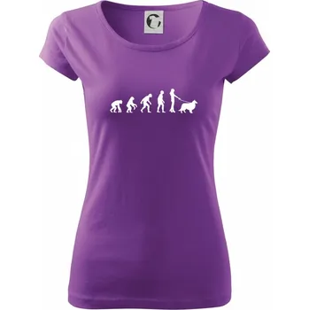 Dámské tričko Evoluce pes Sheltie (muž-žena) - Dámské triko Pure - 2XL ( Fialová )