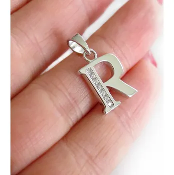 Přívěsek Stříbrný přívěšek písmeno "R" 22mm se zirkony 2,05g Rhodium Stříbro 925/1000