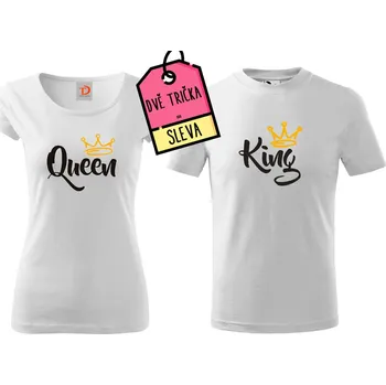 Dámské tričko Párová trička král a královna king - queen Dámská velikost: 2XL, Pánská velikost: 4XL, Barva: Bílá