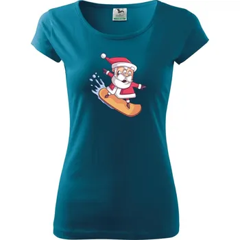 Dámské tričko Santa jezdící na snowboardu - Dámské triko Pure - M ( Petrolejová )