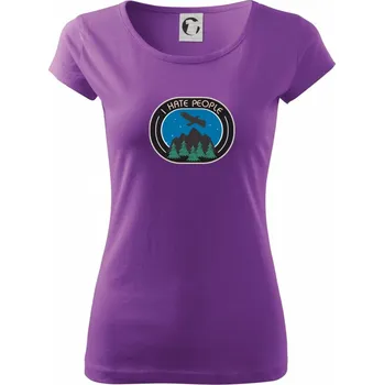 Dámské tričko I hate people - hory a orel - Dámské triko Pure - XS ( Fialová )