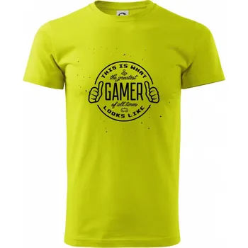 Pánské tričko Look like Greatest gamer - Klasické pánské triko vyšší gramáže - 2XL ( Limetková )