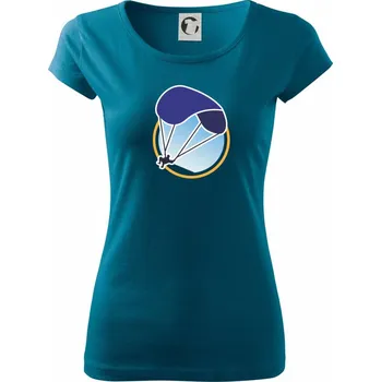 Dámské tričko Paragliding modrý padák v kolečku - Dámské triko Pure - L ( Petrolejová )