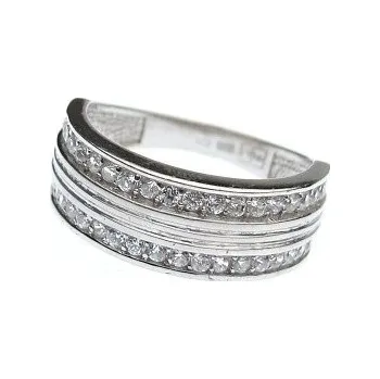 Prsten Stříbrný prsten se zirkony široký 6mm Rhodium Stříbro 925/1000 57 55 56