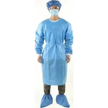 Jednorázový oděv Jednorázový ochranný plášť - modrý L, úroveň 3, 55g SMS+PE