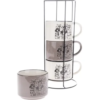 4dílná sada keramických šálků ve stojanu Pejsci, mix barev