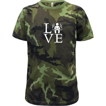 Love sauna - Dětské maskáčové triko - 122 cm/6 let ( Zelený maskáč )