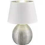 Trio Leuchten R50631089 LUXOR - Moderní stolní lampa s keramickým stříbrným podstavcem a stínidlem v bílé barvě 1 x E27, 35cm (Stolní lampa s textilním stínidlem)