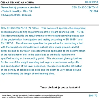 ČSN EN ISO 22476-10 - Geotechnický průzkum a zkoušení - Terénní zkoušky - Část 10: Tíhová penetrační zkouška - Tisk