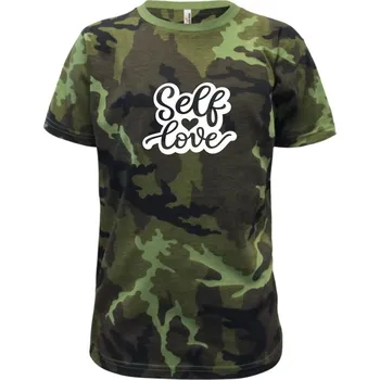 Self love - Dětské maskáčové triko - 104-110cm / 3-4 roky ( Zelený maskáč )