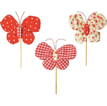 Velikonoční dekorace Motýl látkový zápich 8 cm + špejle