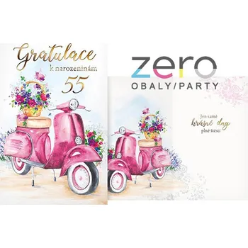 Přání s textem narozeninové 55 + obálka - moped