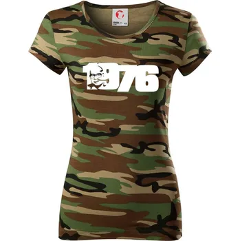 Dámské tričko Husákovo dítě - 1976 - Dámské maskáčové triko - M ( Hnědý maskáč )