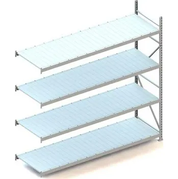 Dílenský regál Regál zásuvný MINI-RACK, V: 2500 mm, 4 police 2600 x 800 mm z plechových panelů, nosnost 490 kg, přídavný