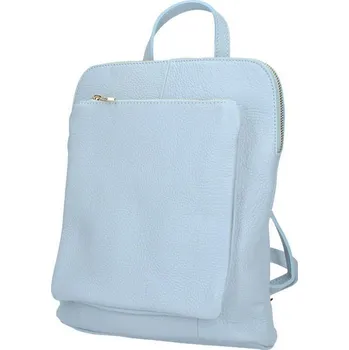 Městský batoh Kožený menší dámský batůžek s čelní kapsou a zlatými doplňky světle modrý