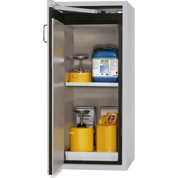 Protipožární skříň na nebezpečné látky asecos G-600-FP, 1 police, levé dveře, šedá, One-Touch