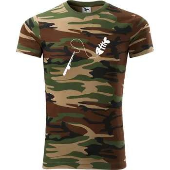 Pánské tričko Rybaření - Prut - Army CAMOUFLAGE - 3XL ( Hnědý maskáč )
