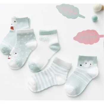 Kojenecké bavlněné ponožky se zvířátky 5 párů (0-24 měsíců) Barva: 8 tyrkysové - myška, Velikost: S(12-24M)