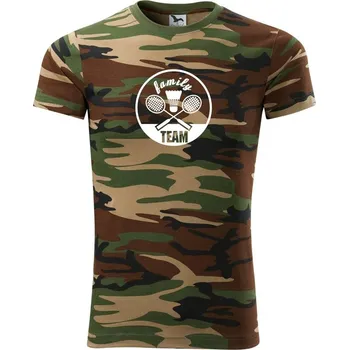 Pánské tričko Badminton Family Team - Army CAMOUFLAGE - XS ( Hnědý maskáč )