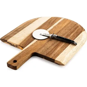 Kuchyňský nůž Kráječ na pizzu s akátovým prkénkem Laguiole Premium - LAGUIOLE Style de Vie (Lopatka na pizzu s kráječem LAGUIOLE Premium - LAGUIOLE Style de Vie)