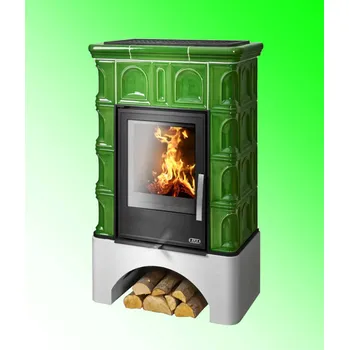 Krbová kamna ABX Britania K I., TV 6,9 kW, rovný sokl, zelená - kachlová krbová kamna s teplovodním výměníkem