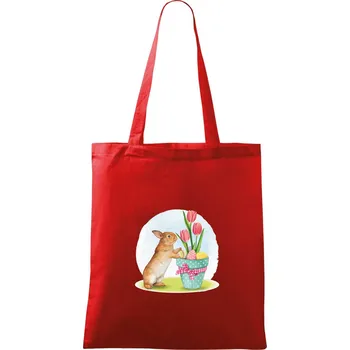 Nákupní taška Velikonoční zajíček tulipány - Taška bavlněná - 42 x 38 cm ( Červená )