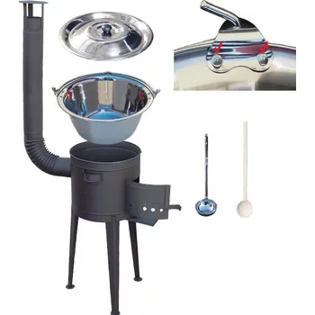 Kempingové nádobí Nerezový kotlík 15 L + vysoká žáruvzdorná kotlina 36 cm PLUS 600