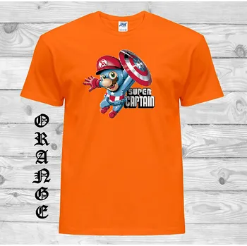 Chlapecké tričko detske-levne-bavlnene-tricko-potisk-kapitan-Mario Barva: Orange - oranžová, velikost: 116
