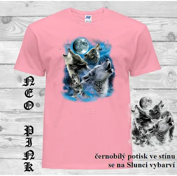 Pánské tričko panske-bavlnene-tricko-uv-potisk-vlci_krajina Barva: Pink neo - matně růžová, velikost: XXL