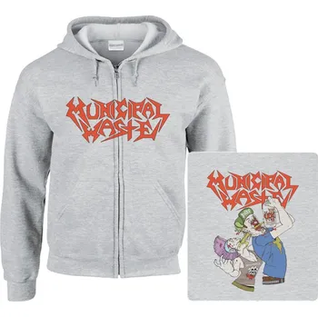 Pánská mikina šedivá mikina s kapucí a zipem Municipal Waste