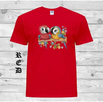 Dívčí tričko detske-levne-bavlnene-tricko-potisk-maly-papousci Barva: Red - červená, velikost: 98