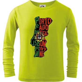 Chlapecké tričko Mapy - názvy měst - Portugalsko - Triko dětské Long Sleeve - 122 cm/6 let ( Limetková )